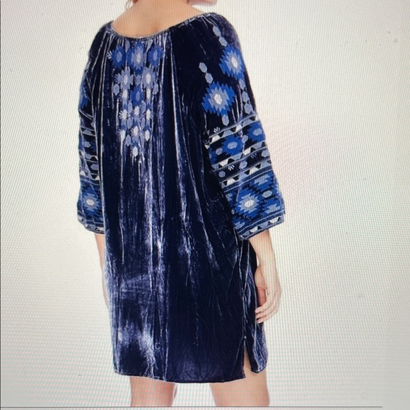 Johnny Was Nomi Blue Velvet Peasant Dress - Picture 2 of 9